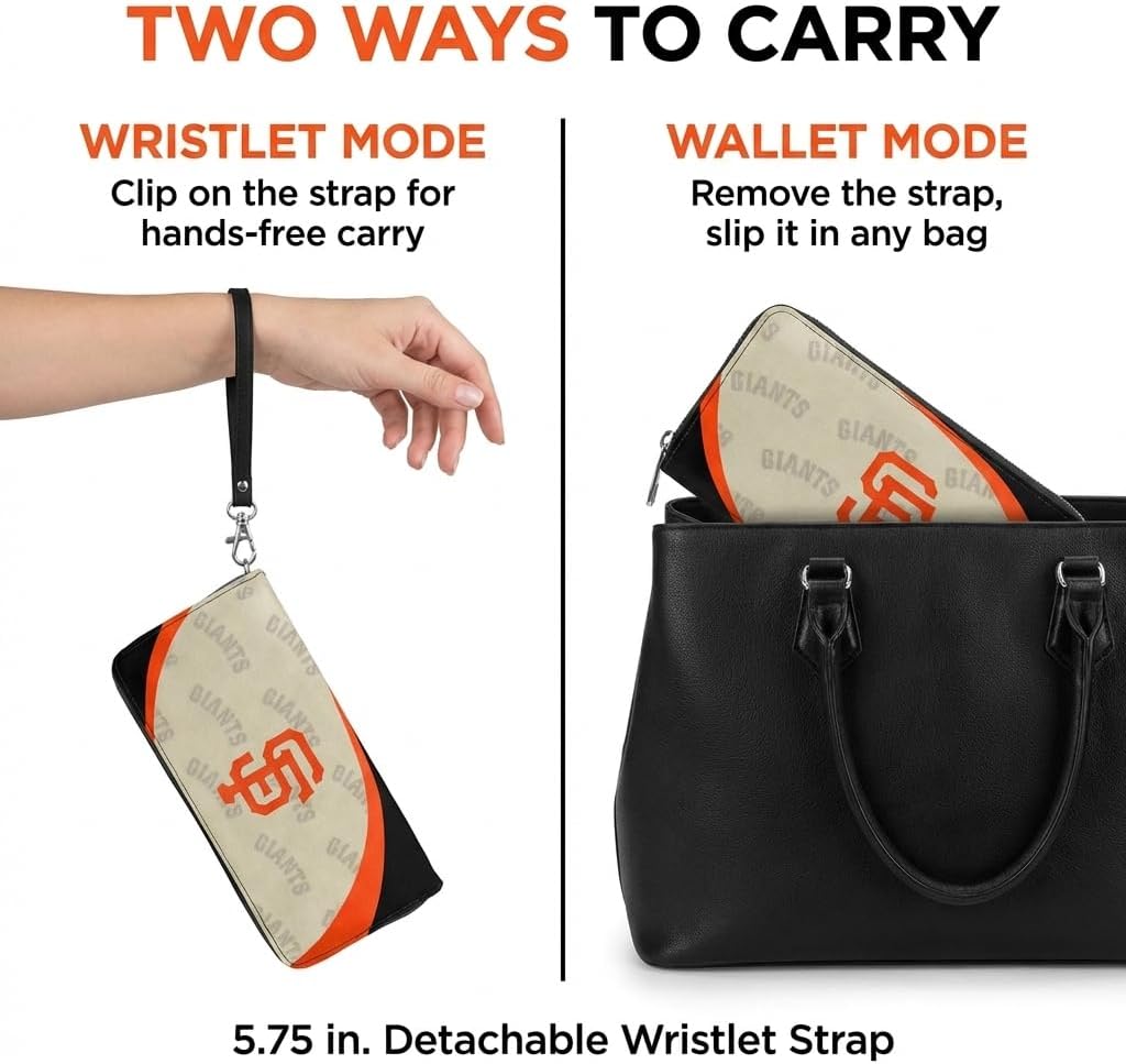 Littlearth MLB San Francisco Giants Curve Zip Organizer Wallet, Wristlet and Wallet in One, Team Color, 8 x 4 x 1 Inches
