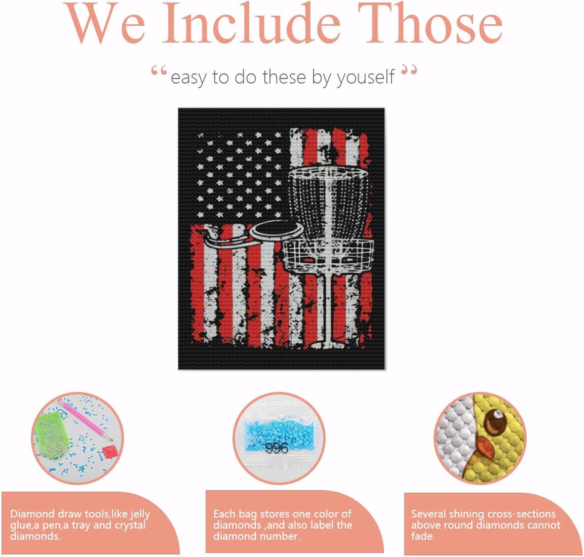 DIY 3D Diamond Painting Drawing Pictures by Number Kits Patriot Disc Golf American Flag Cross Stitch Crystal Rhinestone Embroidery Paintings Pictures Arts Craft for Home Wall Decor image 5