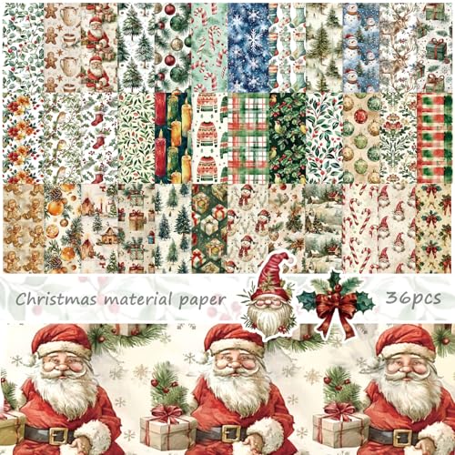BSITSSS 36 hojas de papel de Navidad para álbumes de recortes, 15 x 15 cm, papel estampado de Navidad, acuarela, papel decorativo para álbumes de recortes, papel decorativo para diario, tarjetas