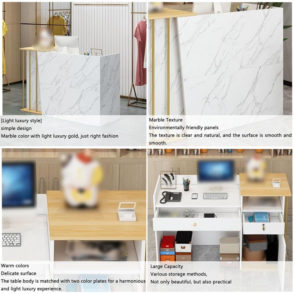 Slish & Secure - Recept desk multifunzione con serratura, 140 cm, bianco, per negozi, uffici e aziende, soluzioni per il servizio clienti Slish & Secure