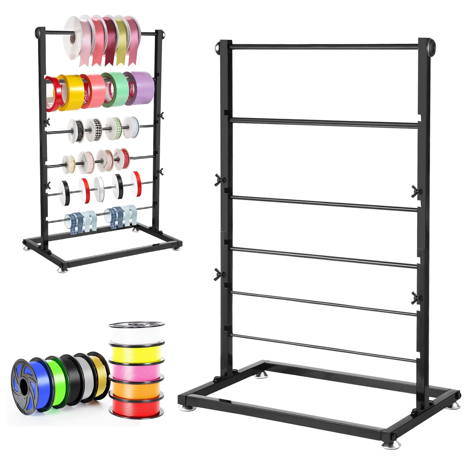 6 Tier Metal Ribbon Organizer, Height Adjustable Metal Spool Ribbon Holder Storage Organizer Rack for Craft Room Flower Shop Gift Wrapping Large Capacity 17.32 x 27.55in