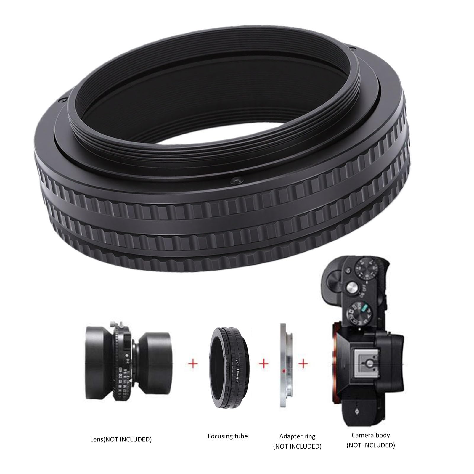 Denash Adaptador de Enfoque Helicoidal, Tubo de Extensión Macro Ajustable M58 de 17 Mm a 31 Mm con Interfaz de Rosca Universal, para Modificación de Lentes y Fotografía Macro.