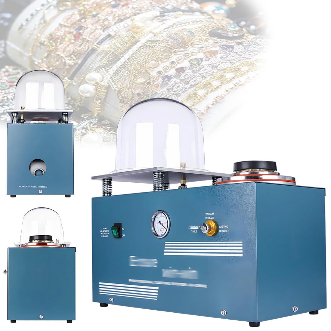 QianCruxtacy Wax Casting Machine for Jewellery, 0-12s Adjustable Wax Injection & Vacuum Time, Auto Clamp with Metal Pneumatic Switch, with 2L Chamber & Digital Display, for Gold Silver Brass Bronze