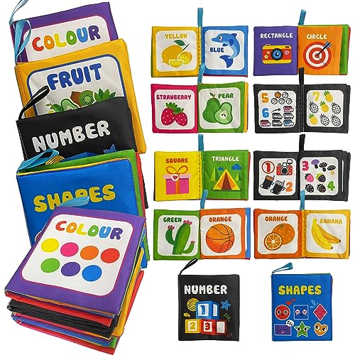 Image of AMINFUN Soft Cloth Baby Book Toy Pack of 4, White Black Colorful, Touch and Feel Crinkle Book Infants 6-18 Months,Early Educational Toy 0-3 Months, Gift for Babies Infants