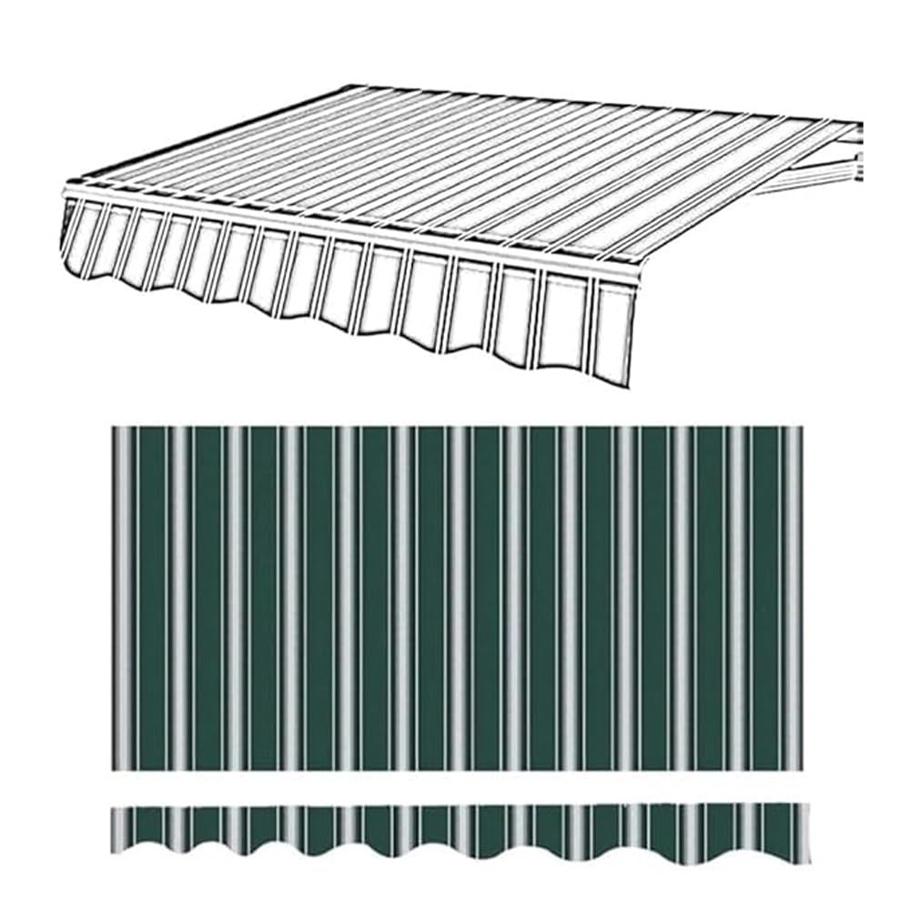 Tenda parasole retrattile in tessuto di ricambio per esterni, a strisce verdi, in poliestere, 3 x 1,5 m