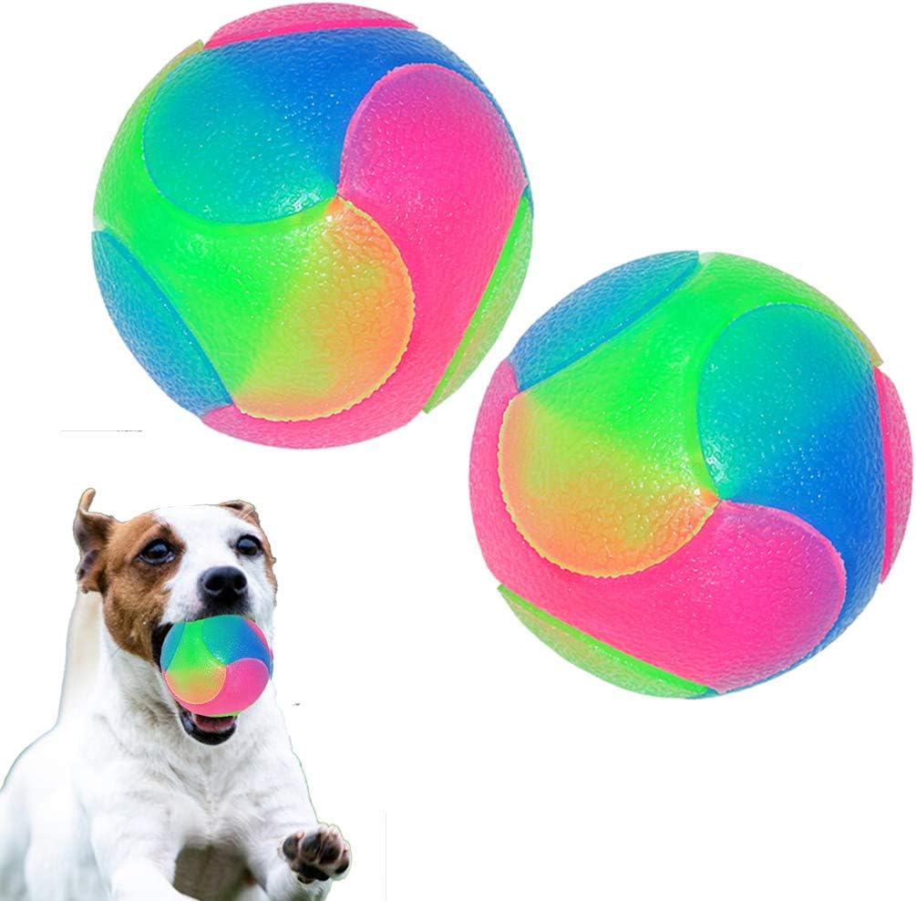 2 pcs Large Light Up Dog Balls Flashing Elastic Ball Bouncy Glow in The Dark Interactive Jumping Blinking Dog Ball Pet Toys for Golden Retriever,Labrador,Large Dogs