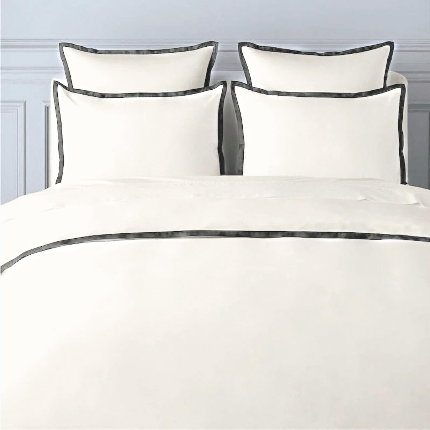 BEDLAM King/California King Size Duvet Cover Set - 3pcs 100% Cotton Duvet Cover, Includes a White Percale Duvet Cover with a Blue Satin Border & 2 Cotton Pillowcases - 400TC Luxury Duvet Cover Set