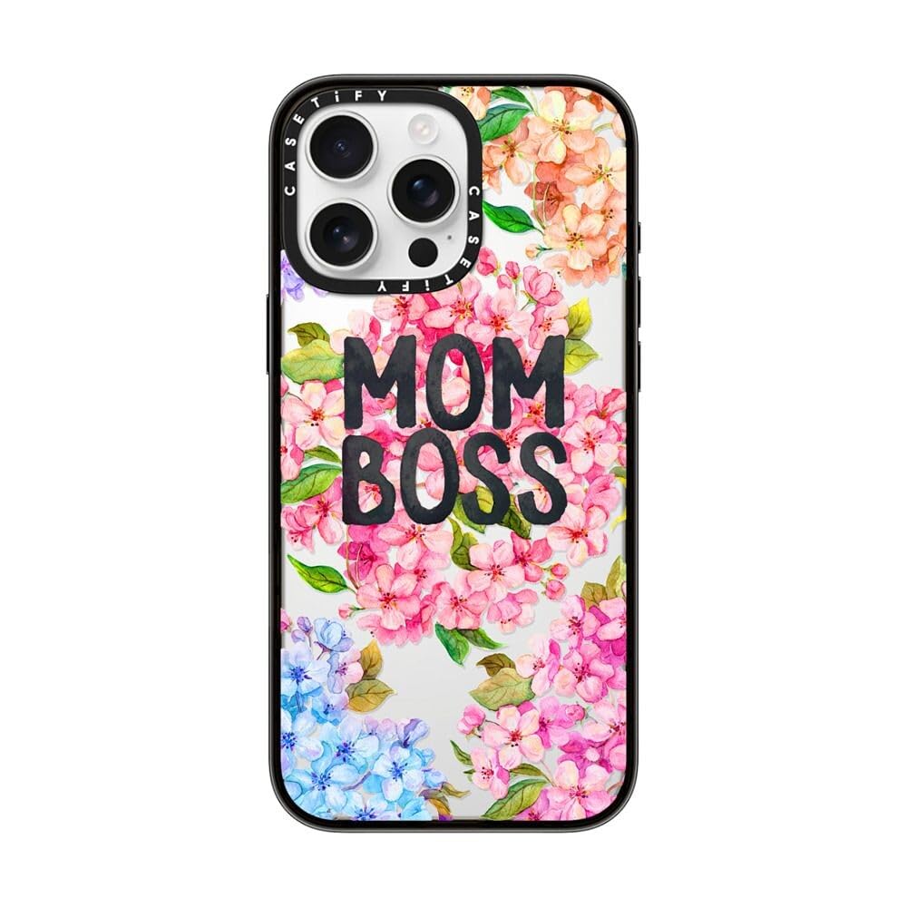 CASETiFY Compact Case for iPhone 16 Pro Max [Lightweight / 4 ft. 2X Military Grade Drop Protection/Slim] - MOM BOSS - Clear Black