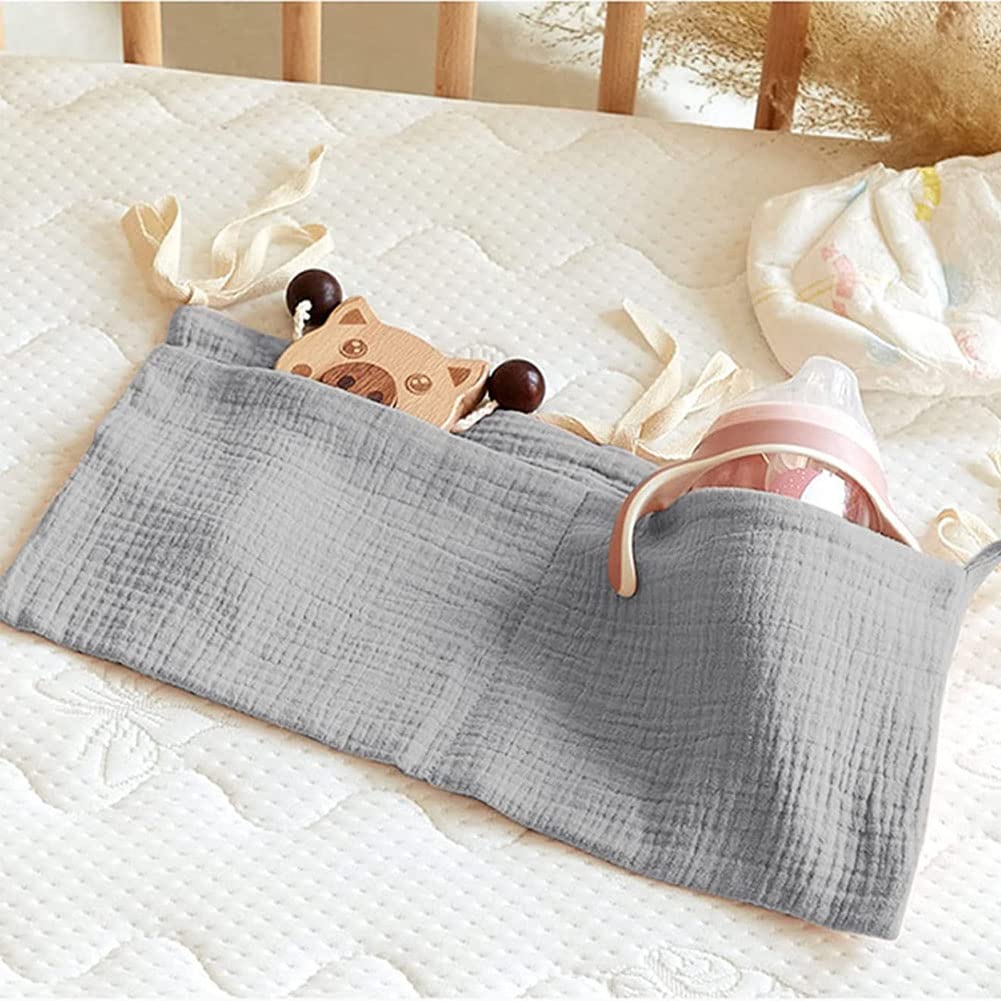 Borsa Appendere Per Lettino Neonato - 39x20cm, Cotone, 2 Tasche, Porta Pannolini - Foto 3