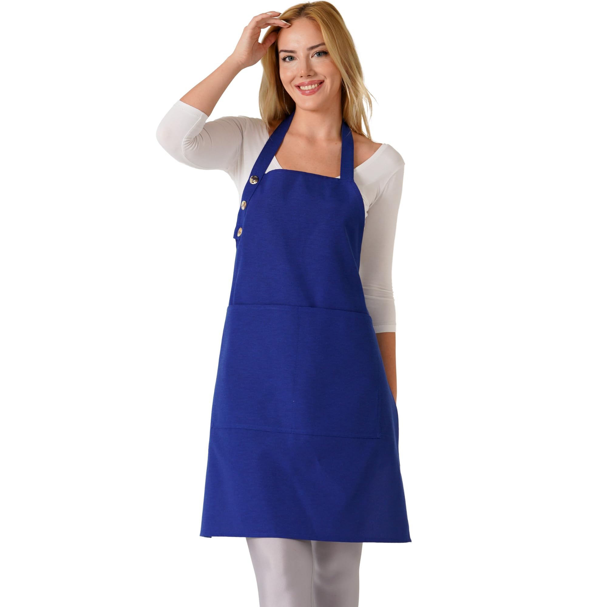 TOSHE Kitchen Apron Waterdrop Resistant Cotton Apron with adjustable Aprons for Women with Pockets 10 Color option Cooking Blue Apron (Navy Blue)