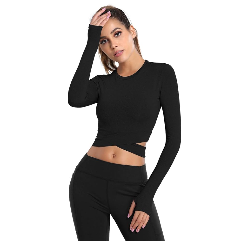 Amazon.com: DREAM SLIM Women Long Sleeve Crop Tops Tummy