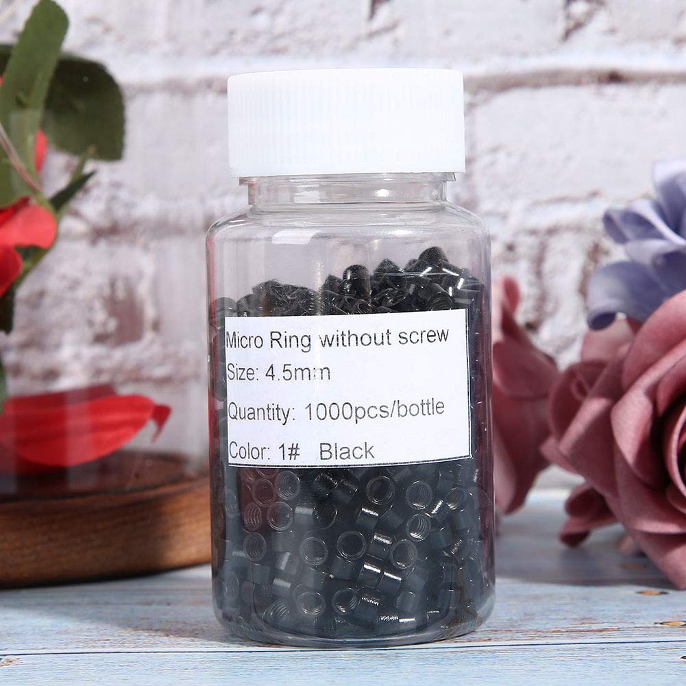 Hair Extension Beads, Hair Extension Link Beads, Hair Extentions Rings Links Beads, 1000pcs Aluminum Links Rings Beads Screw Rings Hair Extension Tool (Black)