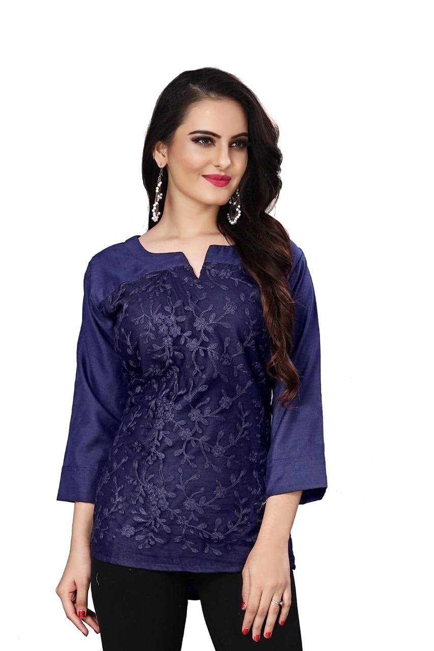 Women Cotton Fancy Top (Blue)-image-39