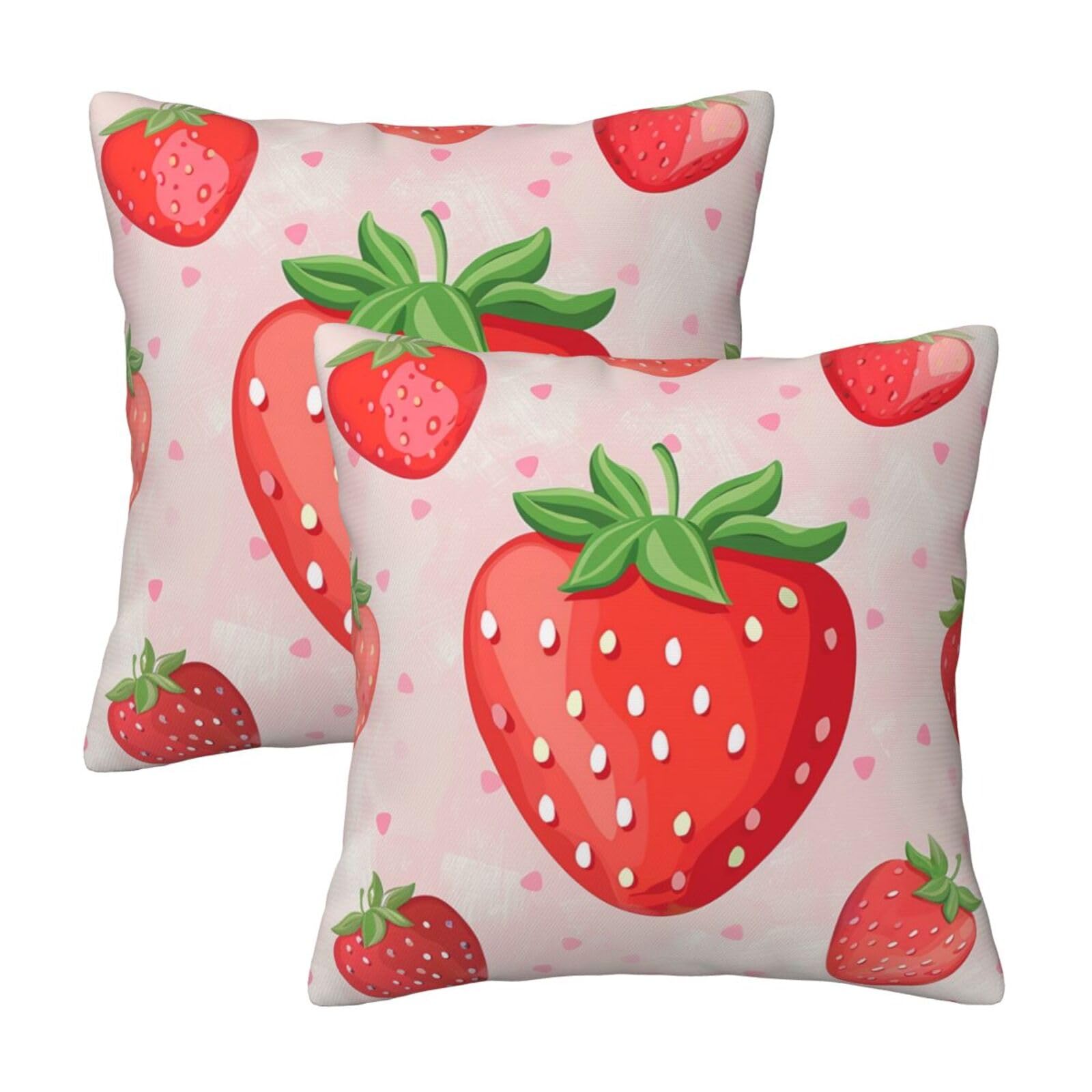 kkvhhyuo Strawberry Print Print Pillow Covers Set of 2, Square Decorative Cushion Covers with Hidden Zipper, Throw Pillow Cases for Living Room Sofa Bed Chair, 50x50 cm