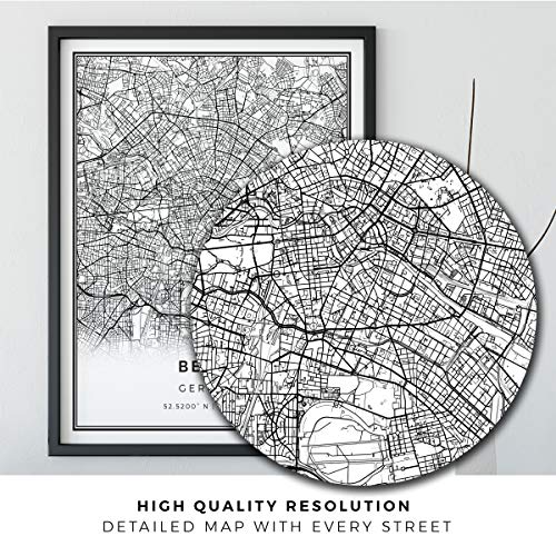 Squareious Berlin Map Poster Print | Modern Black And White Wall Art | Scandinavian Home Decor | Germany City Prints Artwork | Fine Art Posters 8.5X11 #TOP5