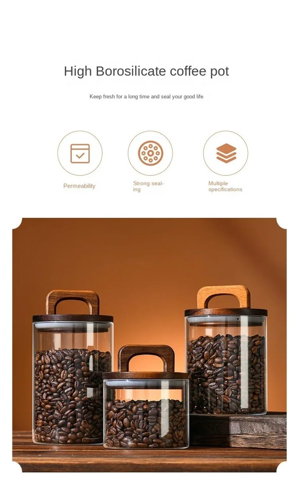 1pc Holz Deckel Glas Luftdichten Kanister Lebensmittel Behälter Kaffee Bohnen Küche Lagerung Flaschen Versiegelt Gründe Große Set für Lebensmittel Konservierung(1750ml)
