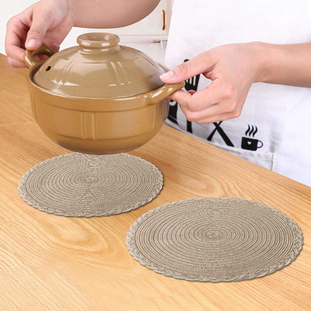 Napperon Rond de Table, Tapis antidérapant résistant à la Chaleur pour Table de Cuisine, PP tissé (Bleu) (Marron)