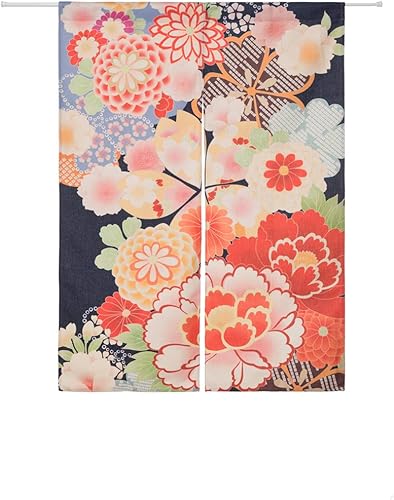 Cortina de lino y algodón con estampado de flores japonesas Noren para puerta y tratamiento de ventanas, 33.5 pulgadas de ancho x 35.5 pulgadas de