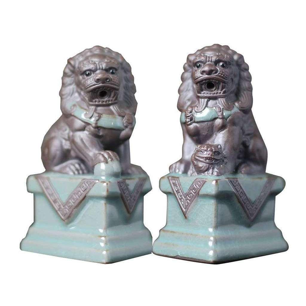 YNIYUJKL Feng Shui Ornaments Pair Of Lion Statue Figurine Wealth Prosperity Sculpture Purple Sand Ceramics Ornament, Best Housewarming Gift Decoration