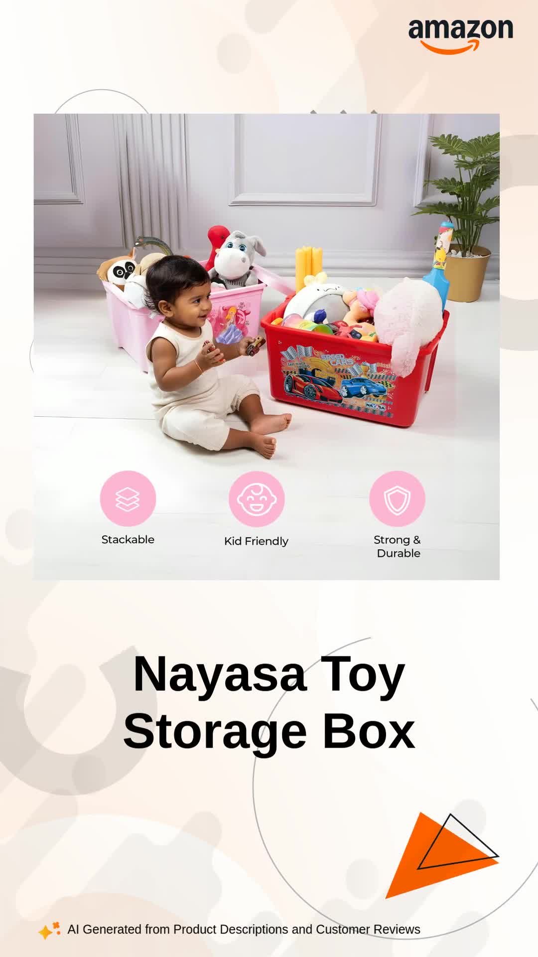 Nayasa Toy Box 25 Ltr With Lid Plastic Storage Box | basket for