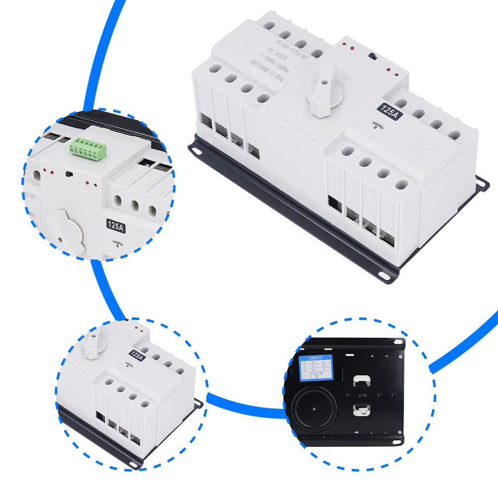 Doppio Interruttore di Trasferimento Potenza,AC 400V 4P 125A ATS CB Interuptore a Levetta Commutazione Automatico Alimentazione per Elettricità Municipale Energia Comunale UPS Invertitore Solare