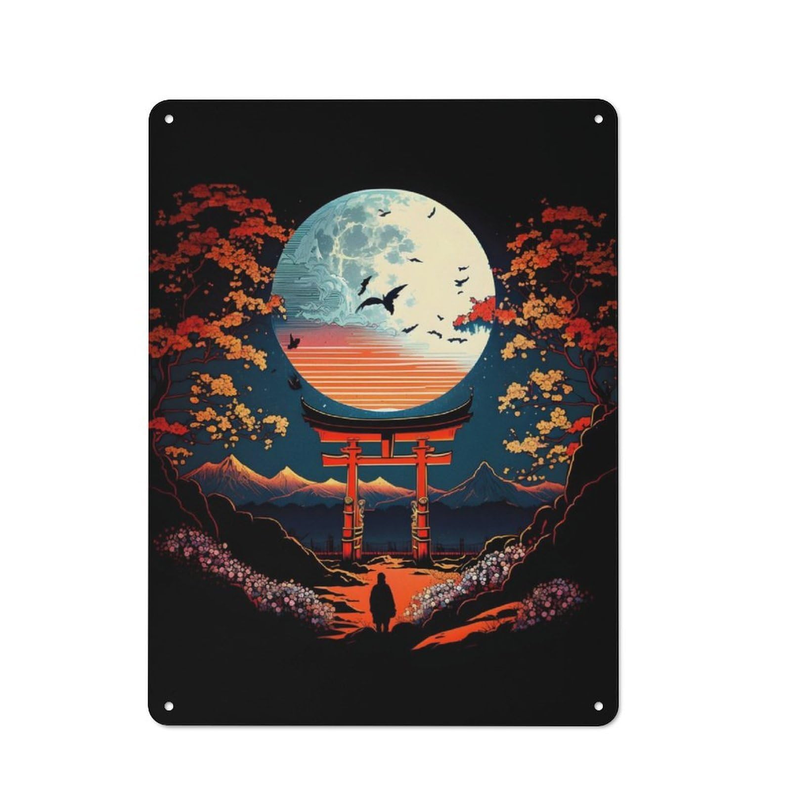 Junmoney Torii Gate Japanese Retro Metal Sign 40X30cm Featuring For Bar Or Restaurant, For Bar Decor Enthusiasts