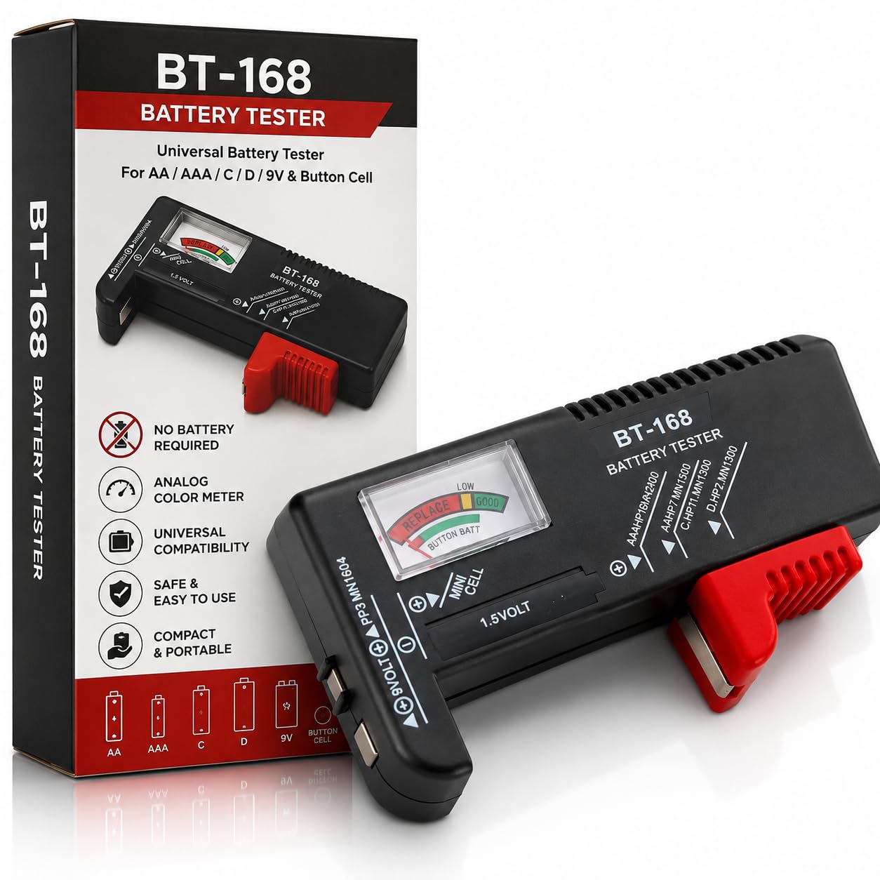 1Pcs BT-168 Universal Battery Tester for AA AAA C D 9V & Button Cell | No-Battery Required | Analog Color Meter | Household & Rechargeable Battery Checker (Pack of 1)-image-8
