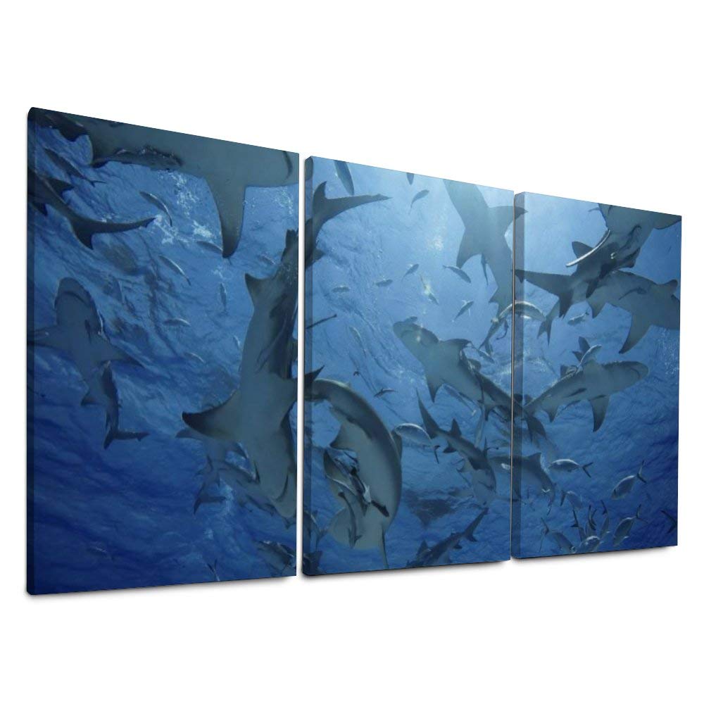 YATELI Canvas Prints Dog Giclee 3 Panels Stretched and Framed Wall Decor Ocean Sea Underwater Lemon Shark for Living Room Modern Bathroom