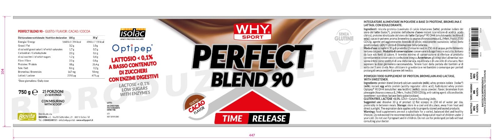 WHY SPORT PERFECT BLEND 90 - Proteine Isolate - Proteine in Polvere con Aminoacidi Essenziali per la Massa Muscolare - Gusto Cacao - 750 gr