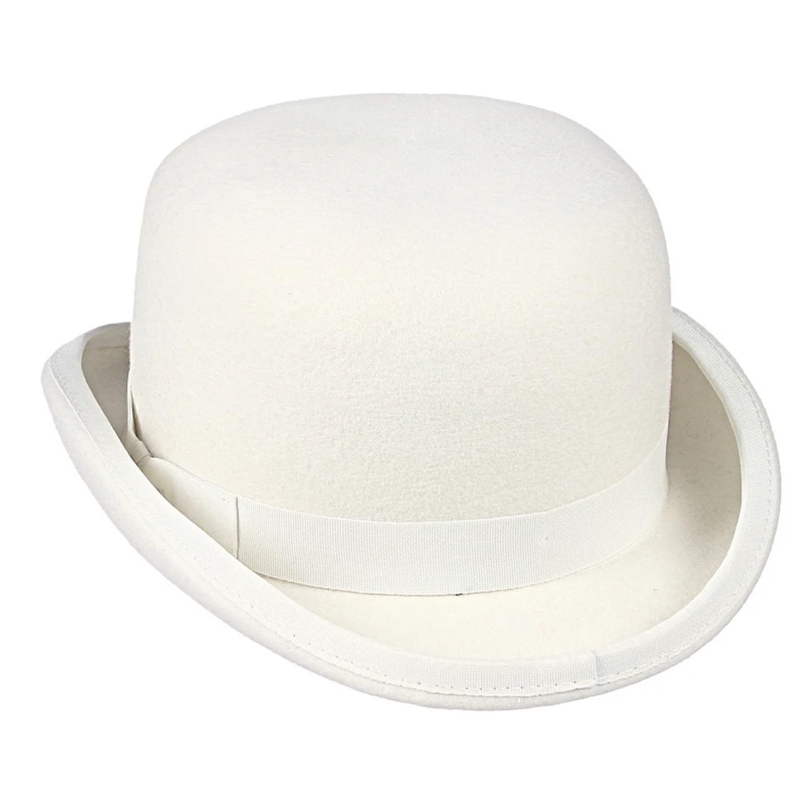 Chapeau Melon en Feutre de Laine Blanc for Hommes/Femmes, doublé en Satin, à la Mode, Costume Fedora Formel, Casquette de Magicien Simple Chapeau de Dôme(M(57cm))