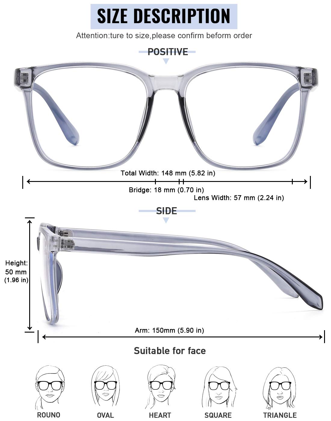 TEAPLMTT Lunettes anti-lumière bleue, lunettes d'ordinateur carrées surdimensionnées, anti-lumière bleue pour homme et femme