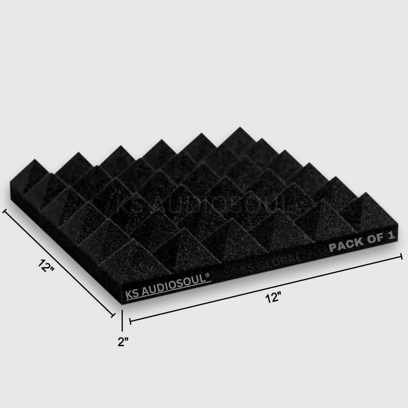 KS AUDIOSOUL® Pyramid Acoustic, 32 Density Foam Panels 12" X 12" X 2 Inches, Soundproof Padding, Soundproofing Wall Tiles Echo Absorption, Sound absorber foam (1 PCS, BLACK)