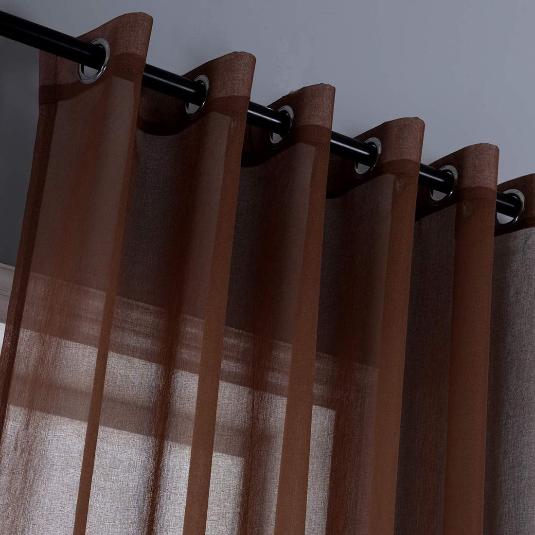 vctops Solid Sheer Window Curtains for Bedroom 96 inches Long Linen Textured Voile Curtain for Living Room Drapes Grommet Top 2 Panels (Brown,100"x96")