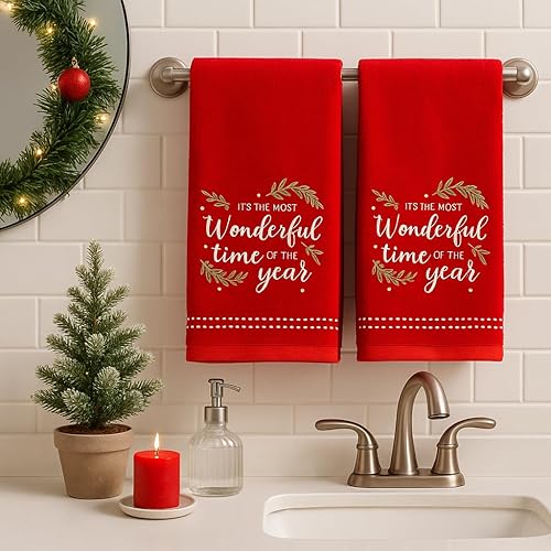 Miniatura 35 de Juego de 2 toallas de mano de baño de Navidad, color gris oscuro, 100% algodón, bordadas, diseño de copos de nieve, 16 x 25 pulgadas, toallas 24 Let