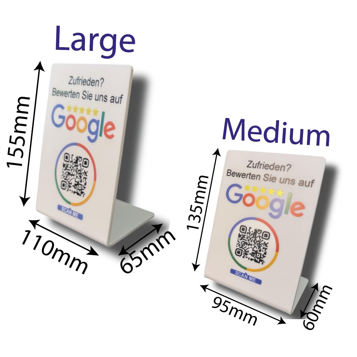 Google Bewertungs Aufsteller Schild Display für Unternehmen Laden Shops Restaurants. QR Code und NFC (V1 Weiß Medium)