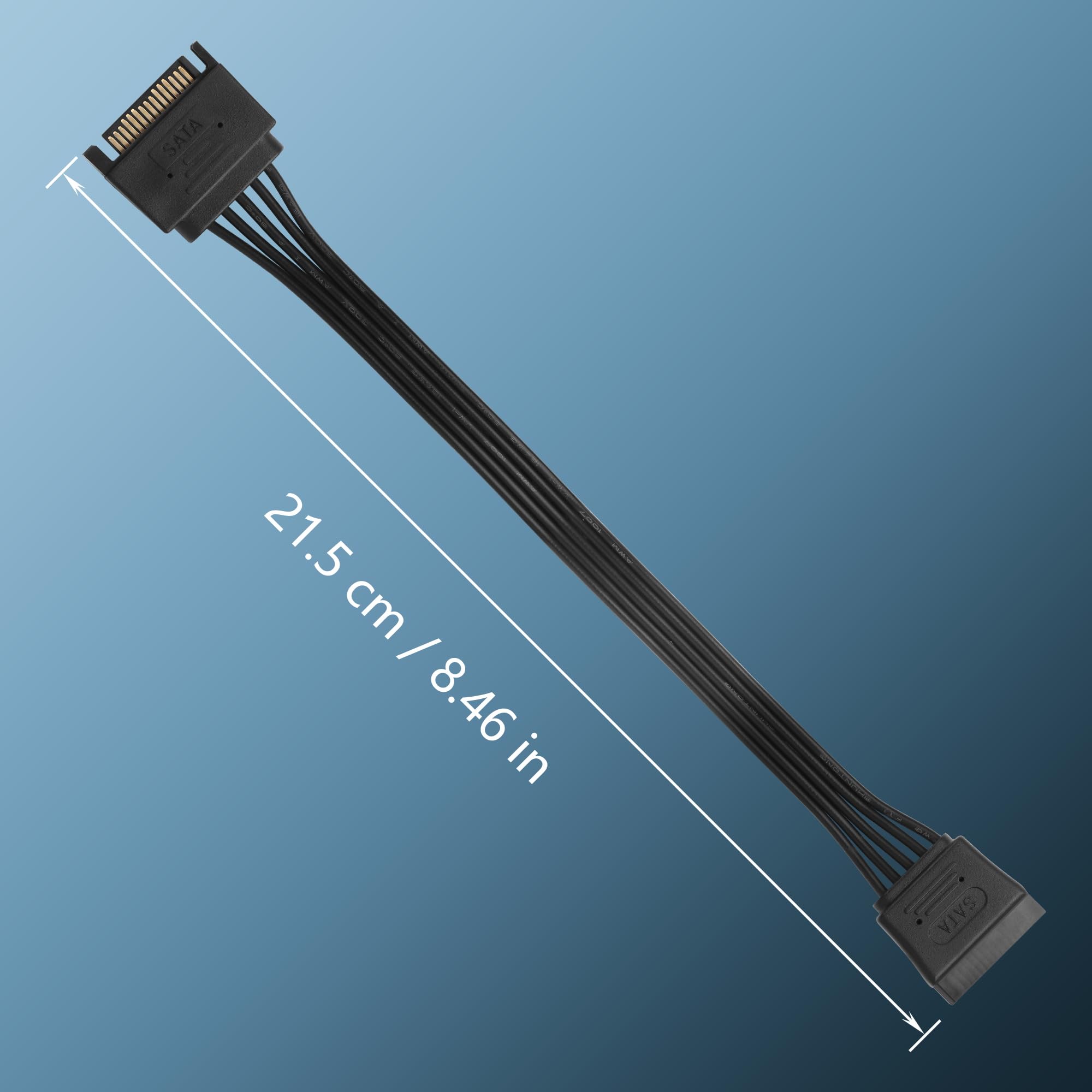 GINTOOYUN Zestaw 2 szt. 15 pin SATA Power Extension Cable 18AWG 15 pin męski do żeński dysk twardy SATA kabel zasilający do dysku twardego HDD (8,46 cala)