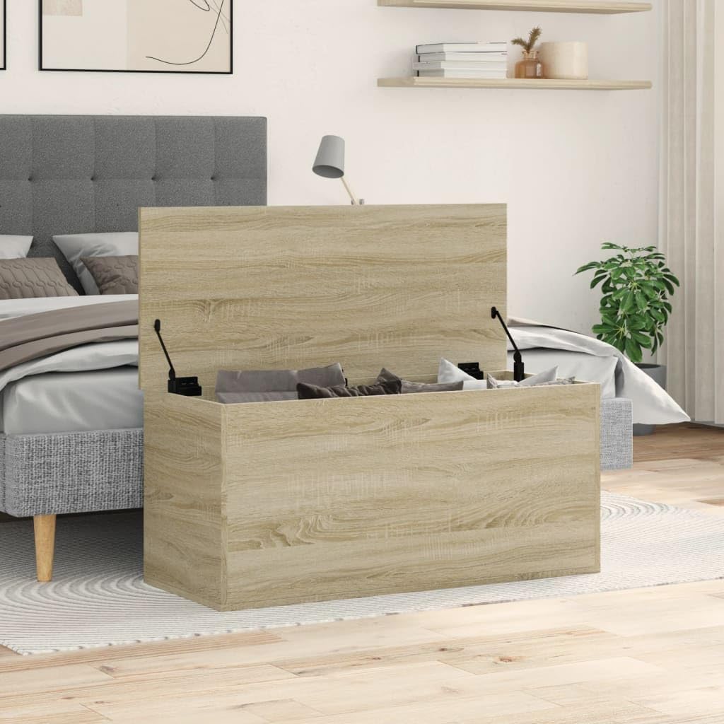 Caja de almacenamiento de roble Sonoma, 100 x 42 x 46 cm, material de madera, organizador de almacenamiento para estantería, ropa, armario