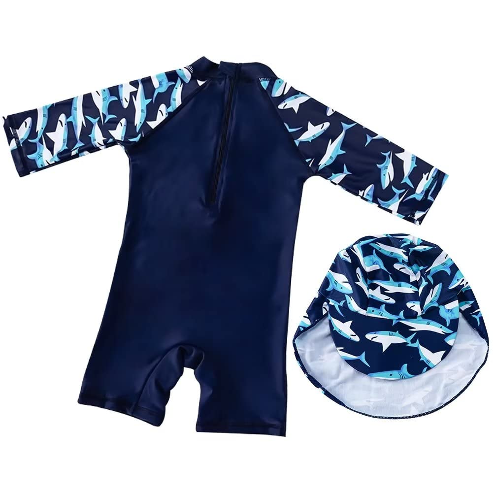 Toddler Girls One-Piece Swimsuit With Hat – UPF 50+, Ruffle Rash Guard & Zipper