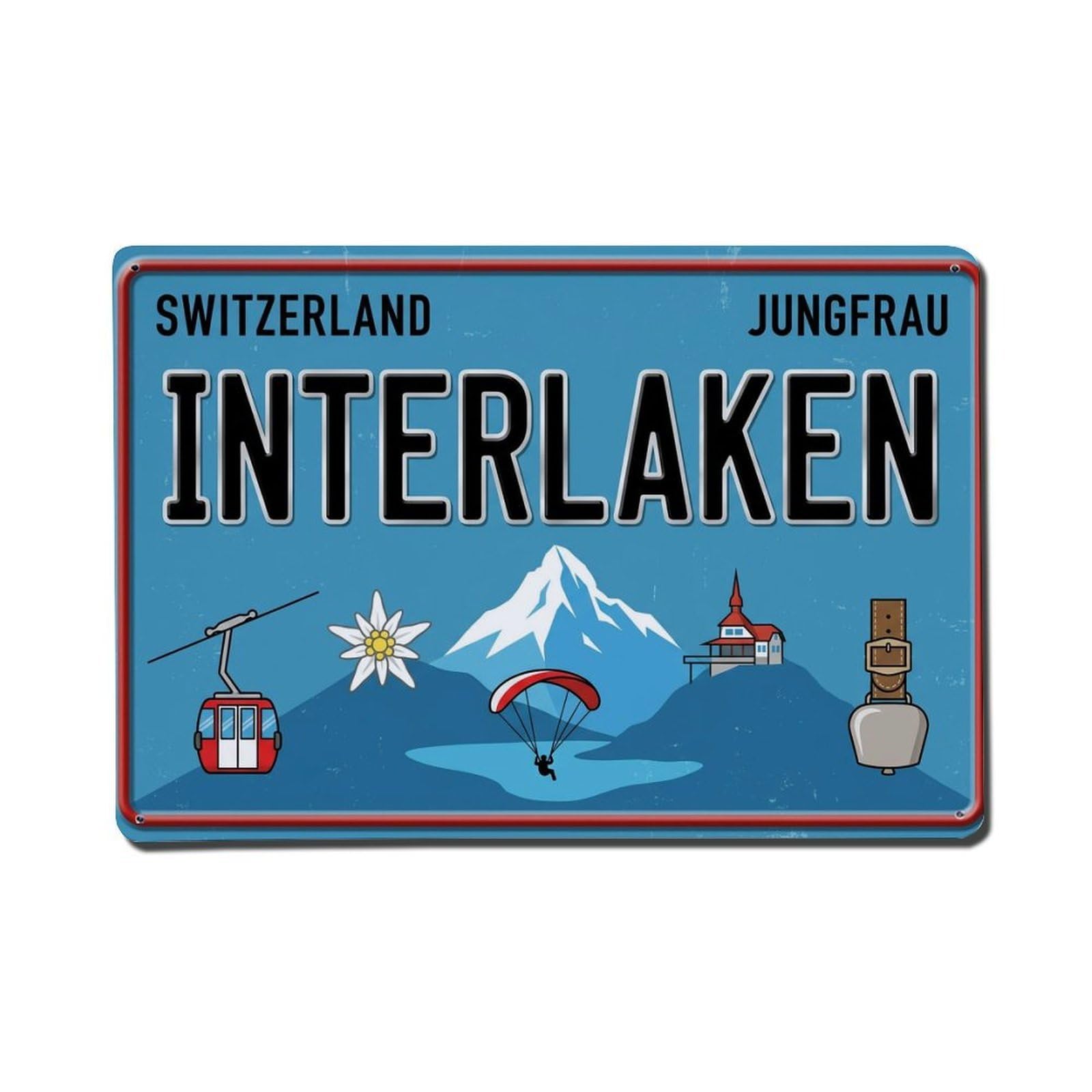 Xanthor Style Vintage Travel Interlaken Switzerland Mountains Lake Metal Tin Sign