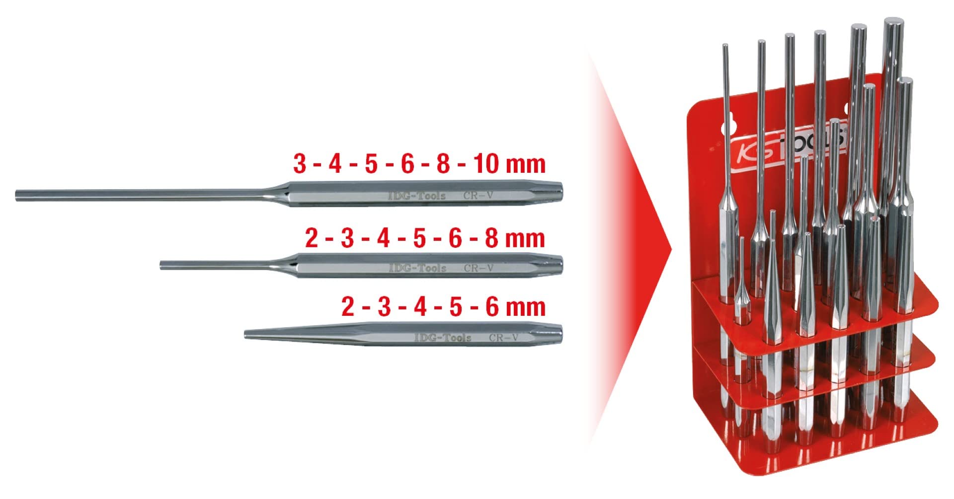 KS Tools 156.0180 Juego de botadores y botadores para pasadores, 17 pzs