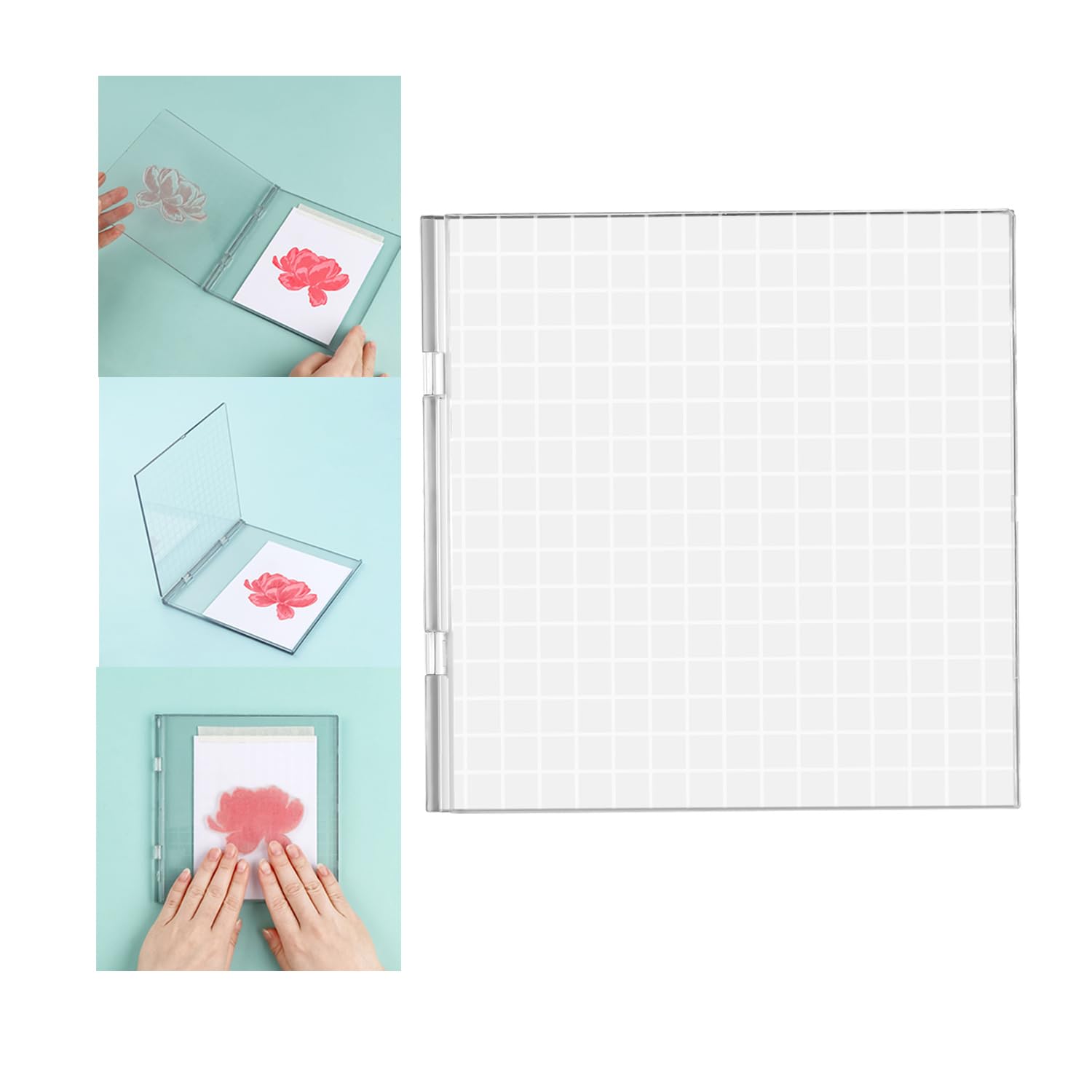 6.3x6.3inch Precise Stamp Platform and Pressure Tool Set with Grid Lines for Accurate Craft Stamping; Easy Stamping Press; Perfect Stamp Positioning Tool Card Making Supplies Scrapbook
