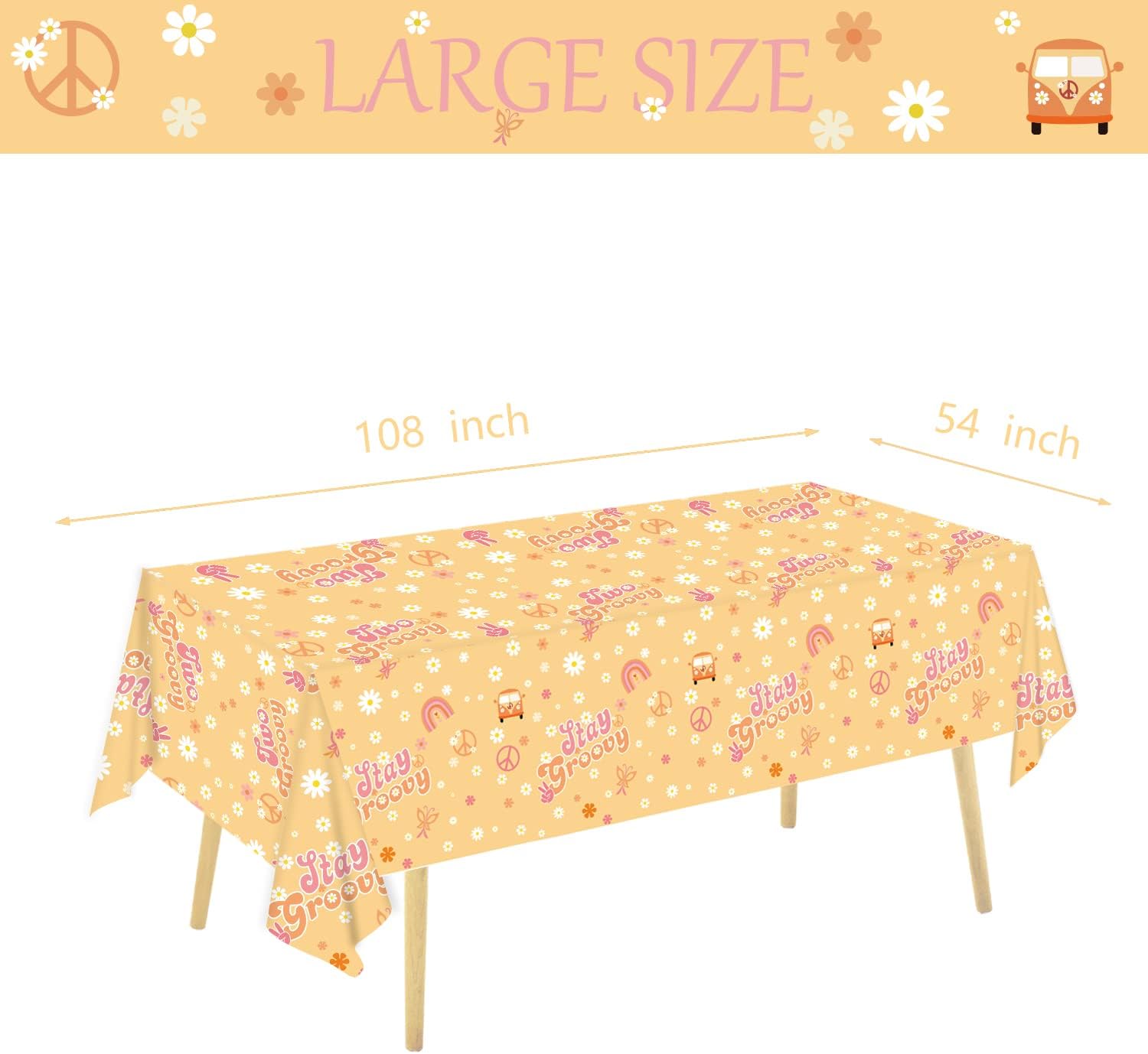 Oigco 3 Pcs Groovy Tablecloths Hippie Boho Party Table Cover Daisy Flower Plastic Table Cover for Retro Hippie 60's Themed Birthday Party Decoration Supplies, 54 x 108 Inches