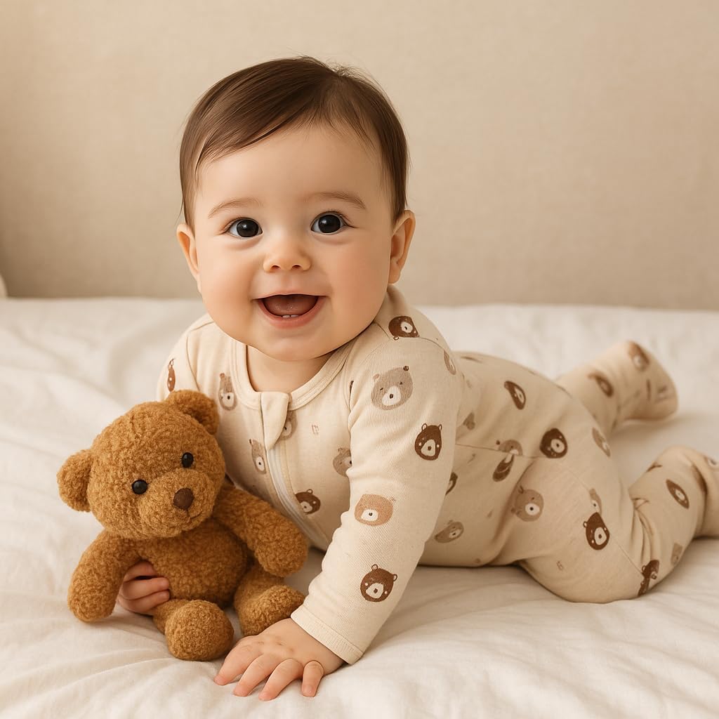 Owlivia Organic Cotton Baby Pajamas, Boys Girls Zip Front Sleep 'N Play Pjs, Footed Sleeper, Long Sleeve