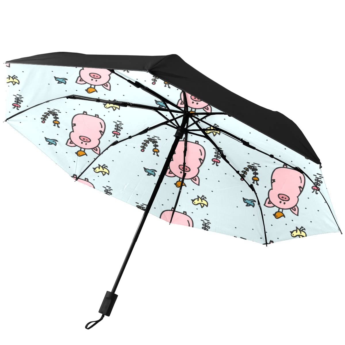 Gispog One Color Automatic Folding Umbrella, Cute Pig Waterproof Compact Sun And Rain Travel Umbrellas