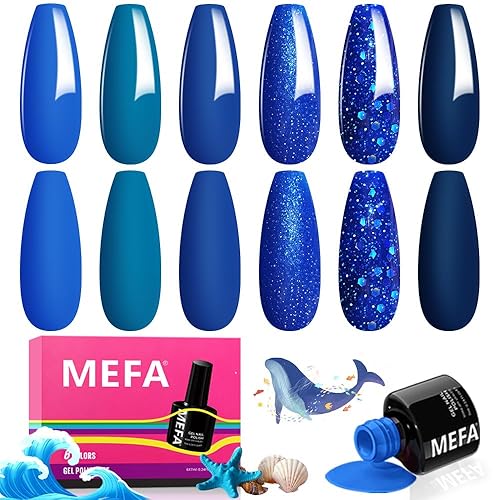 MEFA Blue Gel Nail Polish Set,6 Colors Midnight Navy Sapphire