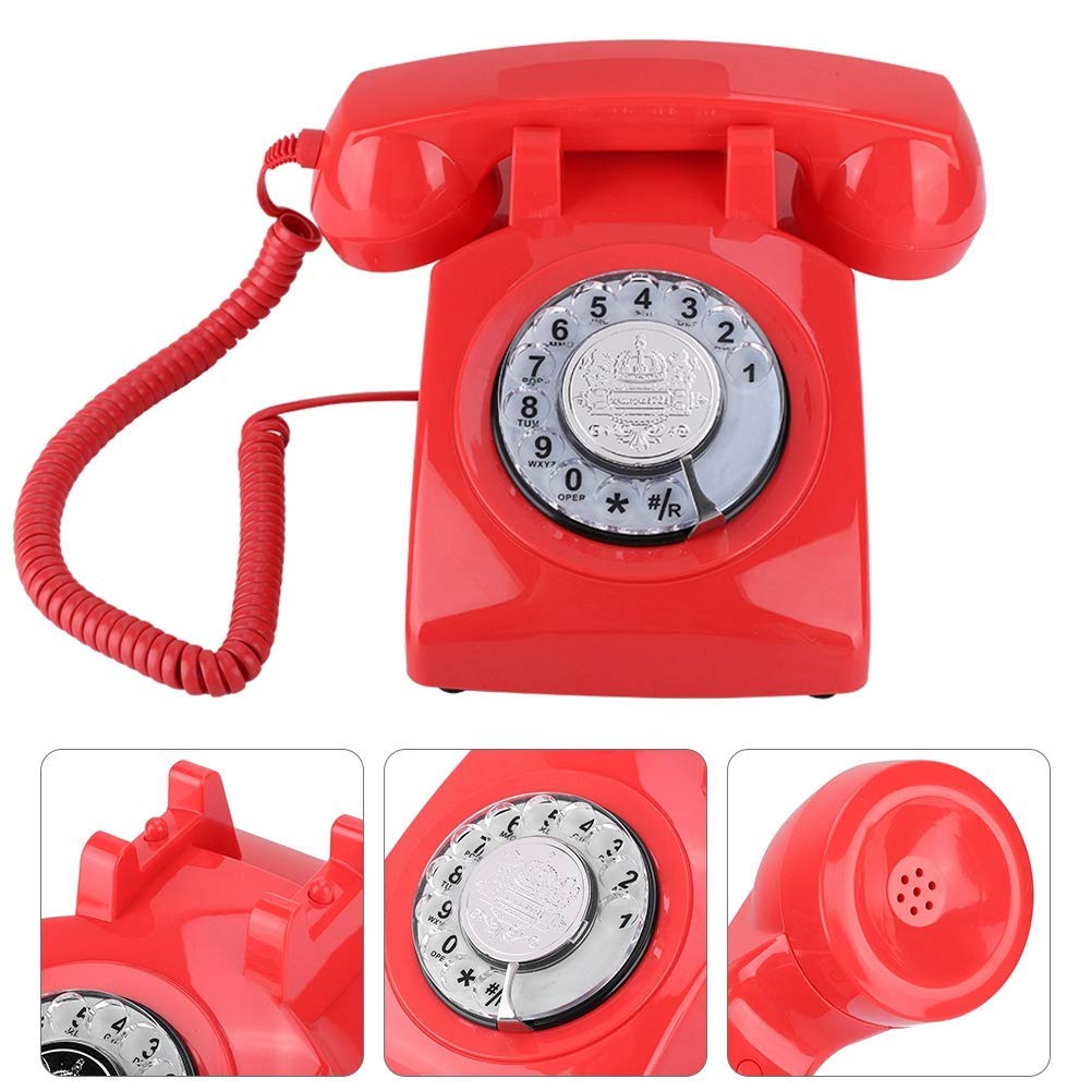 telefony domowe， Przewodowy analogowy telefon stacjonarny Telefon stacjonarny, Klasyczny telefon domowy Telefon stacjonarny Obróć do sypialni/biura(Red)