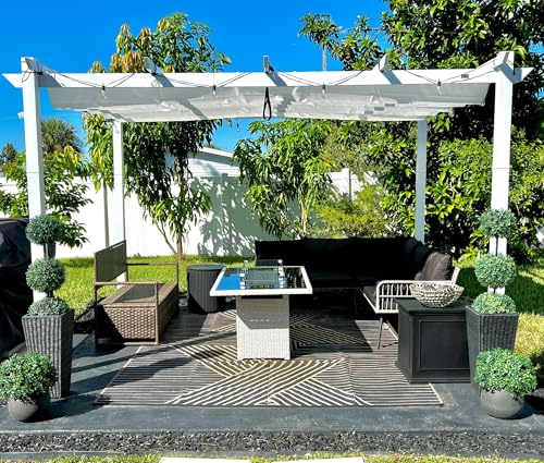 PURPLE LEAF 10' x 13' Aluminum Outdoor Pergola White Retractable Pergola with Double Sun Shade Canopy Wind-Resistant Heavy-Duty Metal Pergola for Patios Deck Backyard Garden, White