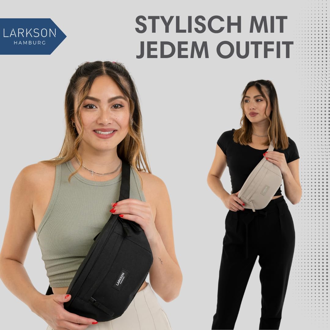 LARKSON Bauchtasche Damen & Herren Beige - Ole - Hüfttasche für Sport Outdoor Stadt - Gürteltasche Stylisch für Festival - Crossbody Bag mit Gurt - Wasserabweisend