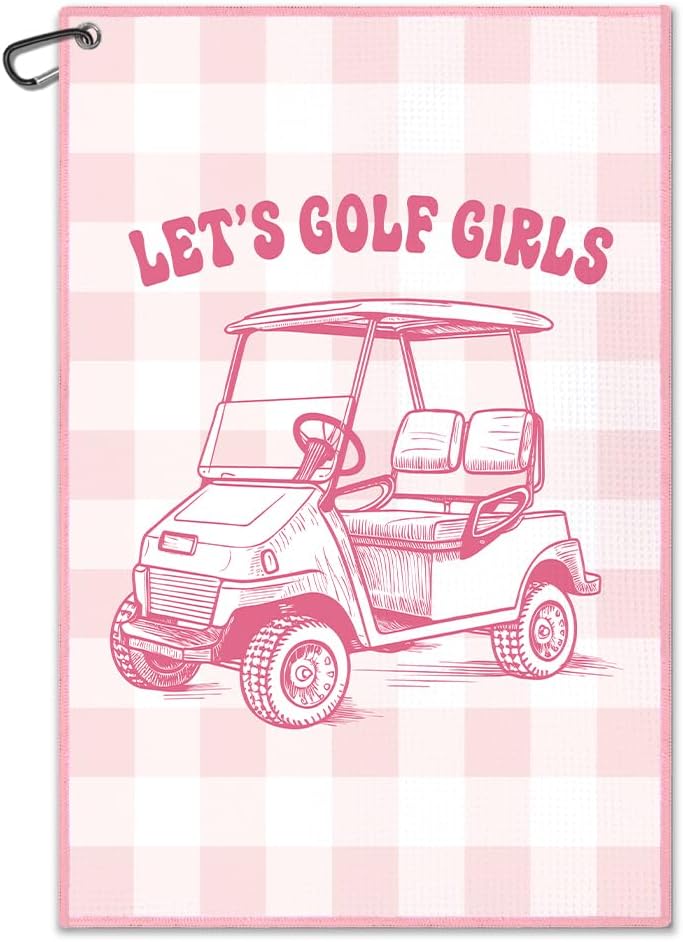 Let's Golf Pink Golf Towel with Clip - Funny Ladies Golf Bag Towel for Mom, Grandma or Sister
