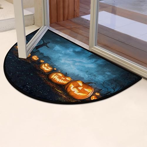 Miniatura 6 de Tapete semicírculo de Halloween para puerta semicírculo de calabaza, tapete antideslizante suave para puerta delantera, entrada interior, resistente
